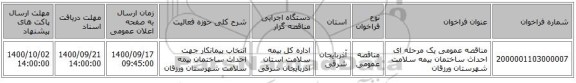 مناقصه عمومی یک مرحله ای احداث ساختمان بیمه سلامت شهرستان ورزقان