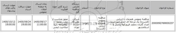 مناقصه عمومی همزمان با ارزیابی (فشرده) یک مرحله ای انجام امور خدمات امداد گازبان دماوند فیروزکوه پردیس و اسلامشهر