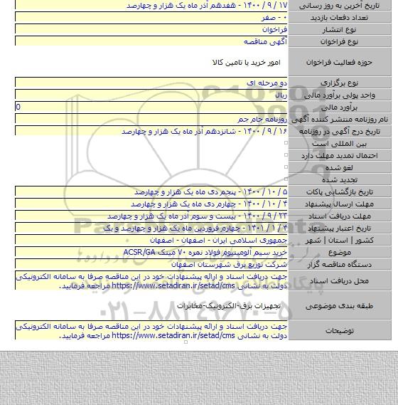 خرید سیم آلومینیوم فولاد نمره ۷۰ مینک ACSR/GA