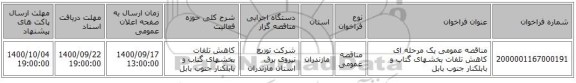 مناقصه عمومی یک مرحله ای کاهش تلفات بخشهای گتاب و بابلکنار	جنوب بابل