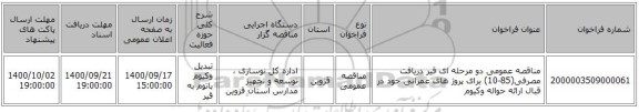 مناقصه عمومی دو مرحله ای قیر دریافت مصرفی(85-10) برای پروژ های عمرانی خود در قبال ارائه حواله وکیوم
