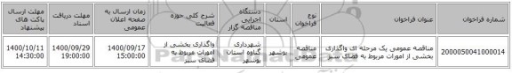 مناقصه عمومی یک مرحله ای  واگذاری بخشی از امورات مربوط به فضای سبز