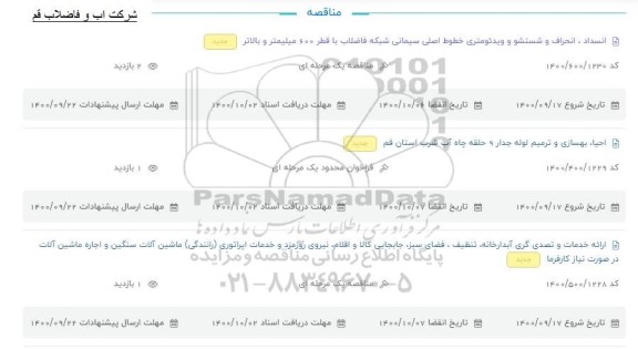 مناقصه، مناقصه انسداد، انحراف و شستشو و ویدئومتری ...