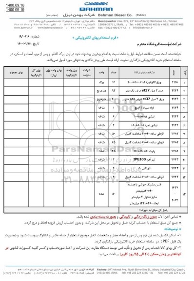 استعلام، استعلام ورق گالوانیزه ...