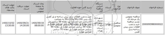 مناقصه عمومی یک مرحله ای تجدید مناقصه خرید و نصب قطعات بتنی پیش ساخته و پل آهنی