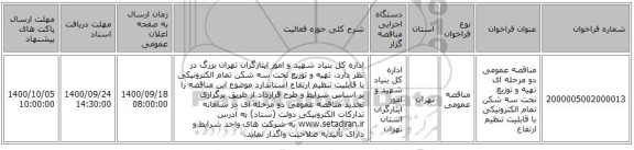 مناقصه عمومی دو مرحله ای تهیه و توزیع تخت سه شکن تمام الکترونیکی با قابلیت تنظیم ارتفاع