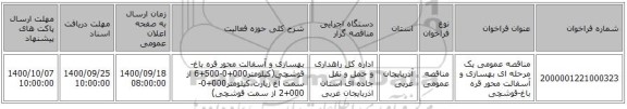 مناقصه عمومی یک مرحله ای  بهسازی و آسفالت محور قره باغ-قوشچی