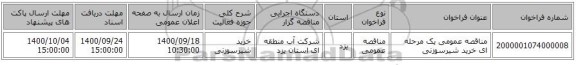 مناقصه عمومی یک مرحله ای خرید شیرسوزنی 