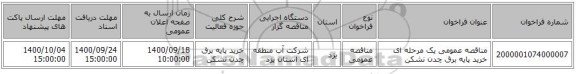 مناقصه عمومی یک مرحله ای خرید پایه برق چدن نشکن 