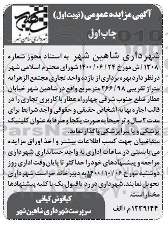 مزایده بهره برداری از 11 واحد تجاری
