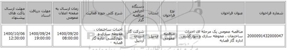 مناقصه عمومی یک مرحله ای احداث ساختمان ، محوطه سازی و دیوارکشی اداره گاز قصابه 