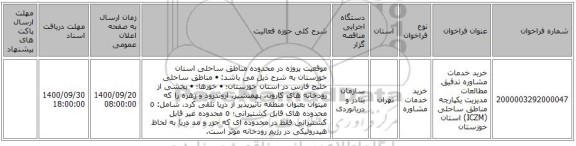 خرید خدمات مشاوره تدقیق مطالعات مدیریت یکپارچه مناطق ساحلی (ICZM) استان خوزستان