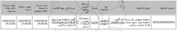 مناقصه عمومی یک مرحله ای آگهی مناقصه نوبت سوم اجرای چمن مصنوعی فاز 2 خیابان ساحلی 