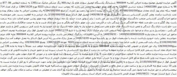 آگهی مزایده ششدانگ یکدستگاه اتومبیل سواری هاچ بک لیفانX60