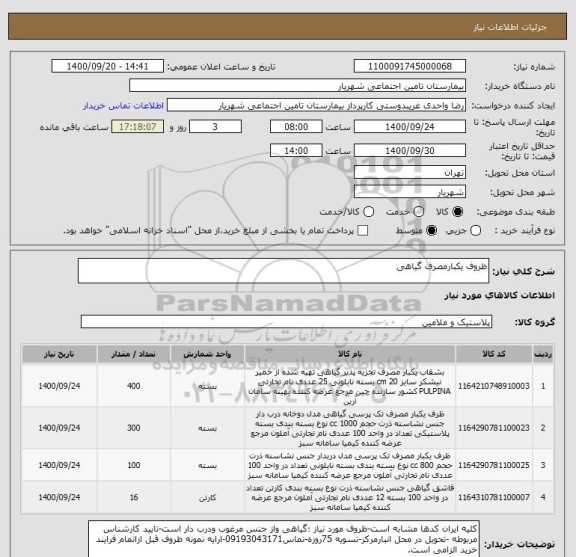 استعلام ظروف یکبارمصرف گیاهی
