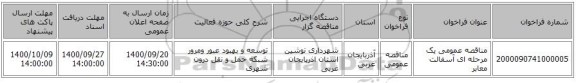 مناقصه عمومی یک مرحله ای آسفالت معابر