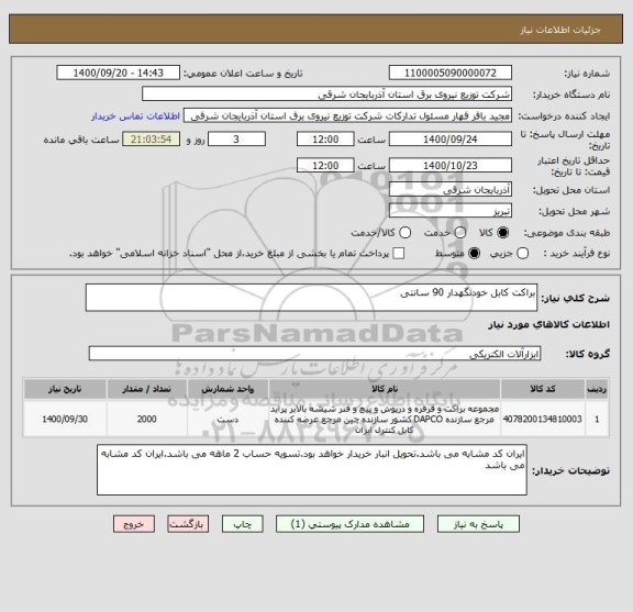 استعلام براکت کابل خودنگهدار 90 سانتی