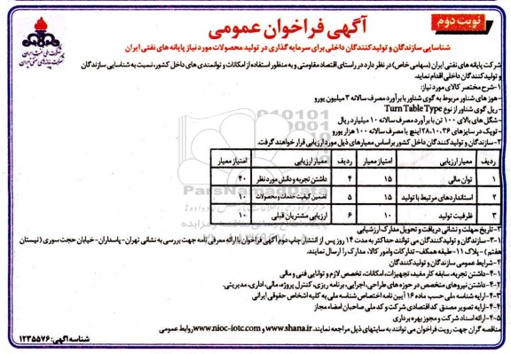 فراخوان عمومی هوزهای شناور مربوط به گوی شناور و...- نوبت دوم 