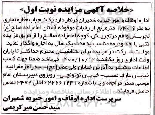 مزایده، مزایده اجاره یک نیم مغازه تجاری