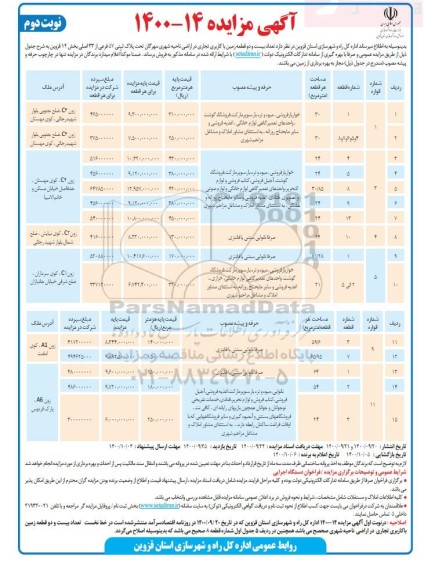 مزایده،مزایده فروش تعداد بیست و سه قطعه زمین با کاربری تجاری نوبت دوم 