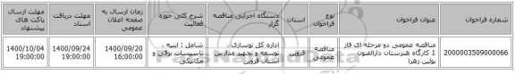 مناقصه عمومی دو مرحله ای فاز 1 کارگاه هنرستان دارالفنون بوئین زهرا