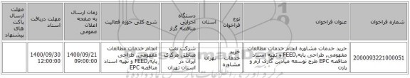 خرید خدمات مشاوره انجام خدمات مطالعات مفهومی, طراحی پایه,FEED و تهیه اسناد مناقصه EPC طرح توسعه میادین گازی ارم و پازن