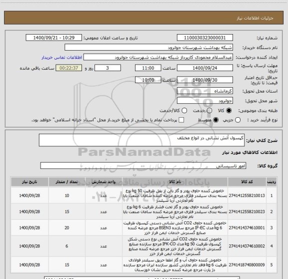 استعلام کپسول آتش نشانی در انواع مختلف