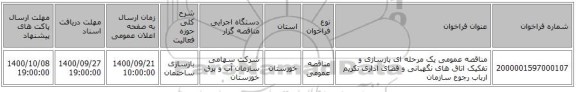مناقصه عمومی یک مرحله ای بازسازی و تفکیک اتاق های نگهبانی و فضای اداری تکریم ارباب رجوع سازمان