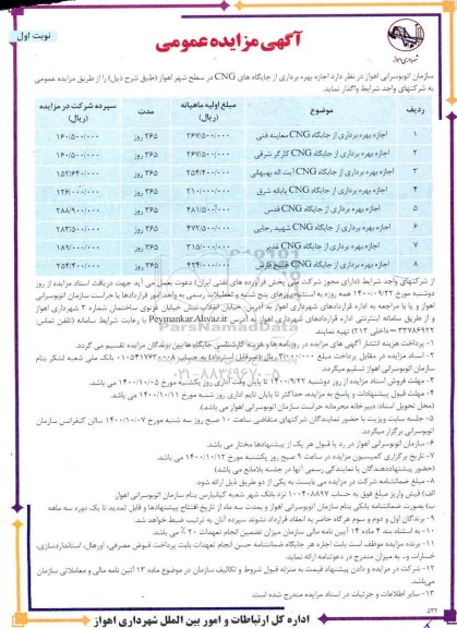 مزایده اجاره بهره برداری از جایگاه CNG 