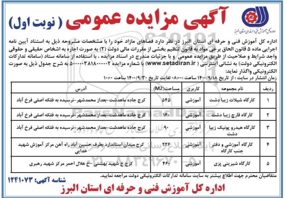 مزایده اجاره فضاهای مازاد