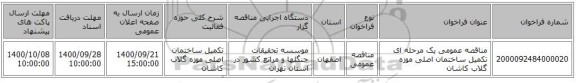 مناقصه عمومی یک مرحله ای تکمیل ساختمان اصلی موزه گلاب کاشان