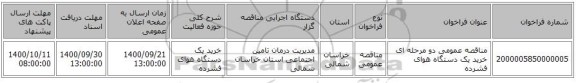 مناقصه عمومی دو مرحله ای خرید یک دستگاه هوای فشرده