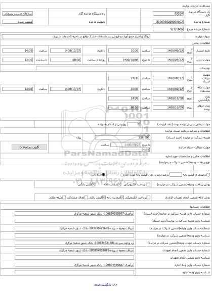 ,واگذاریامتیاز جمع آوری و فروش پسماندهای خشک واقع در ناحیه 3خدمات شهری