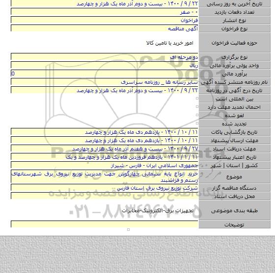 خرید انواع پایه سیمانی چهارگوش جهت مدیریت توزیع نیروی برق شهرستانهای رستم و فراشبند