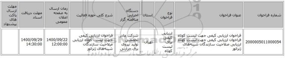 فراخوان ارزیابی کیفی جهت لیست کوتاه فراخوان ارزیابی کیفی جهت لیست کوتاه ارزیابی صلاحیت سازندگان شینه‌های ژنراتور