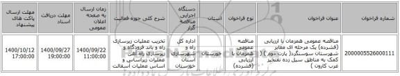 مناقصه عمومی همزمان با ارزیابی (فشرده) یک مرحله ای معابر شهرستان سوسنگرد( پارت دوم ) ( کمک به مناطق سیل زده نفتخیز غرب کارون )