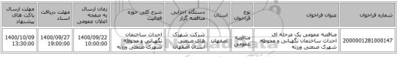مناقصه عمومی یک مرحله ای احداث ساختمان نگهبانی و محوطه  شهرک صنعتی ورزنه