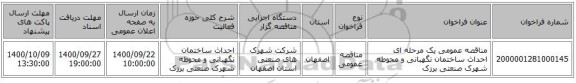 مناقصه عمومی یک مرحله ای احداث ساختمان نگهبانی و محوطه  شهرک صنعتی برزک