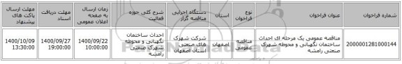 مناقصه عمومی یک مرحله ای احداث ساختمان نگهبانی و محوطه  شهرک صنعتی رامشه