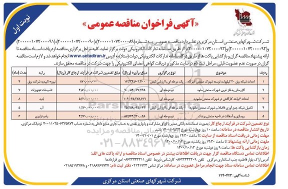 فراخوان مناقصه احداث شبکه برق 20 کیلوولت و...