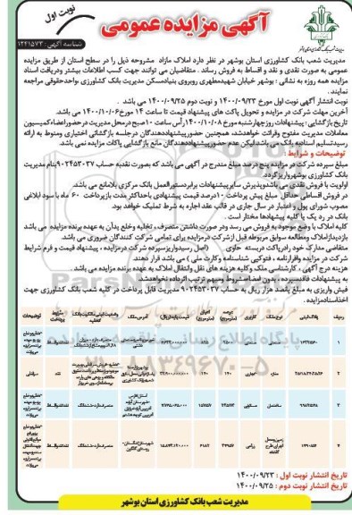 مزایده،مزایده فروش املاک مازاد کاربری صنعتی و تجاری نوبت اول
