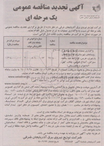 تجدید مناقصه واگذاری عملیات توسعه و بهسازی روستاهای 