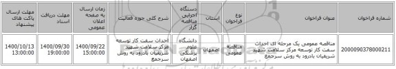 مناقصه عمومی یک مرحله ای احداث سفت کار توسعه مرکز سلامت شهید شریفیان بادرود به روش سرجمع