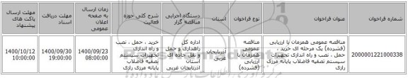 مناقصه عمومی همزمان با ارزیابی (فشرده) یک مرحله ای خرید ، حمل ، نصب و راه اندازی تجهیزات سیستم تصفیه فاضلاب پایانه مرزی رازی