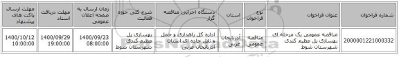 مناقصه عمومی یک مرحله ای  بهسازی پل عظیم کندی شهرستان شوط   