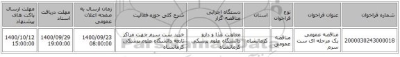 مناقصه عمومی یک مرحله ای ست سرم