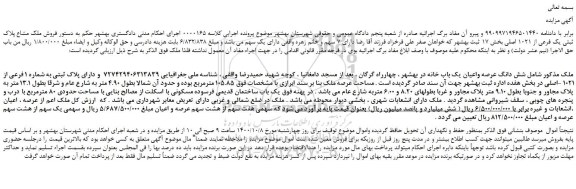 مزایده،مزایده فروش ملک مشاع پلاک ثبتی یک فرعی از 1021 اصلی