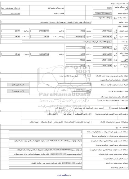 اجاره اماکن مازاد اداره کل اموزش فنی وحرفه ای سیستان وبلوچستان
