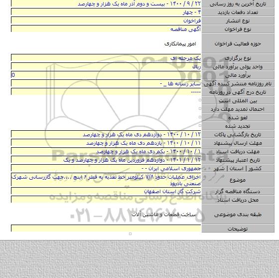 اجرای عملیات حدود ۷/۸ کیلومتر خط تغذیه به قطر ۶ اینچ ....جهت گازرسانی شهرک صنعتی بادرود
