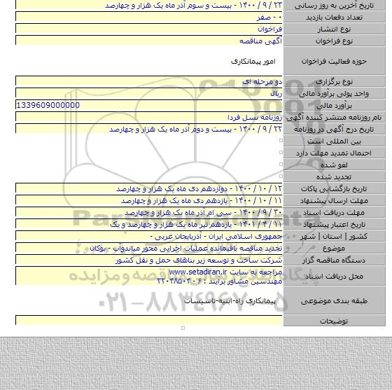 تجدید مناقصه باقیمانده عملیات اجرایی محور میاندوآب - بوکان
